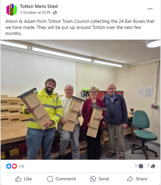 Photo of volunteers and Totton Council with Bat Boxes 